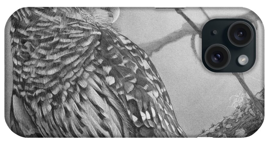 Graphite Drawing iPhone Case featuring the drawing Barred Owl by Tim Dangaran