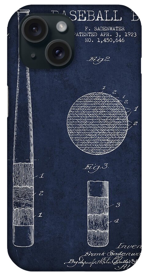 Baseball Bat iPhone Case featuring the digital art Baseball Bat Patent Drawing From 1923 by Aged Pixel