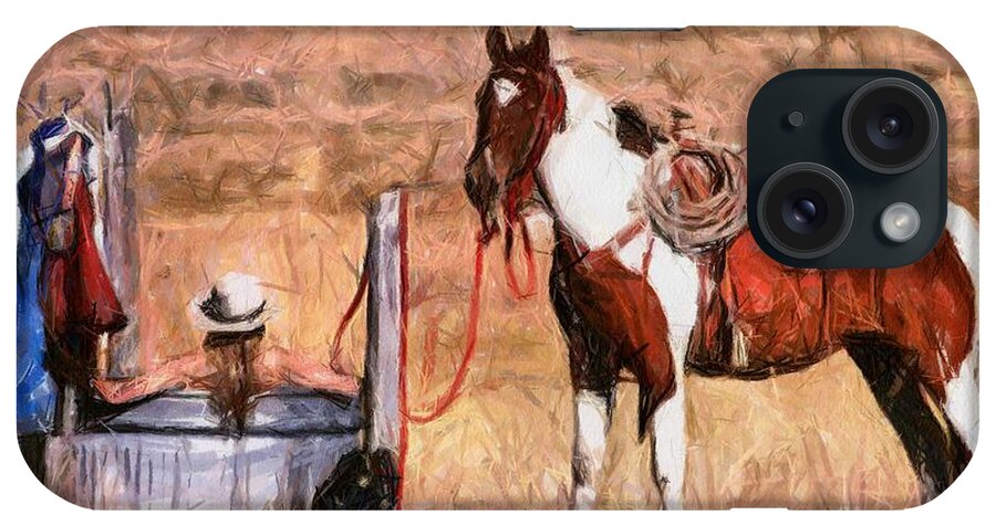 Cowgirl iPhone Case featuring the painting Bathing Cowgirl by Murphy Elliott