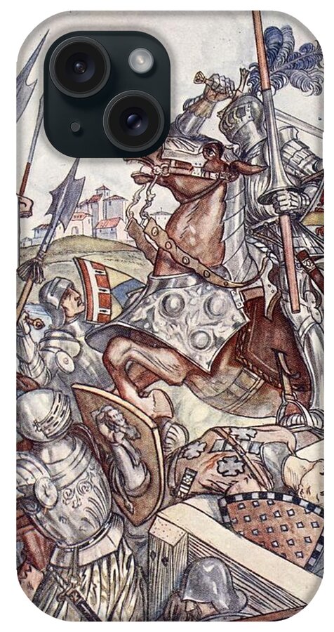 Knights iPhone Case featuring the drawing Bayard Defends The Bridge, Illustration by Herbert Cole
