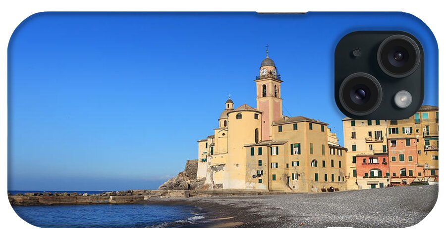 Ancient iPhone Case featuring the photograph beach and church in Camogli by Antonio Scarpi