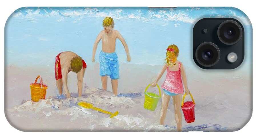 Beach iPhone Case featuring the painting Beach painting - Sandcastles by Jan Matson