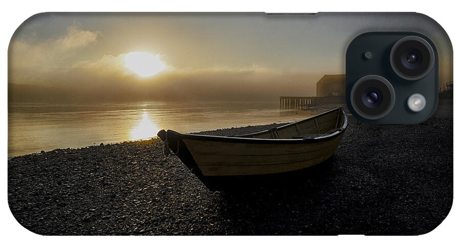 Dory iPhone Case featuring the photograph Beached Dory in Lifting Fog by Marty Saccone