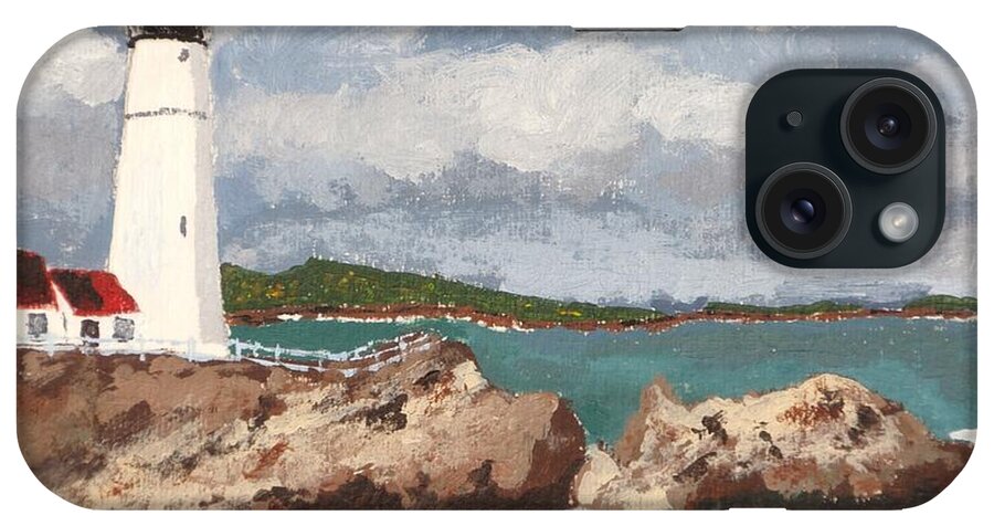 New England Shore Landscape iPhone Case featuring the painting Beacon of Love by Cynthia Morgan