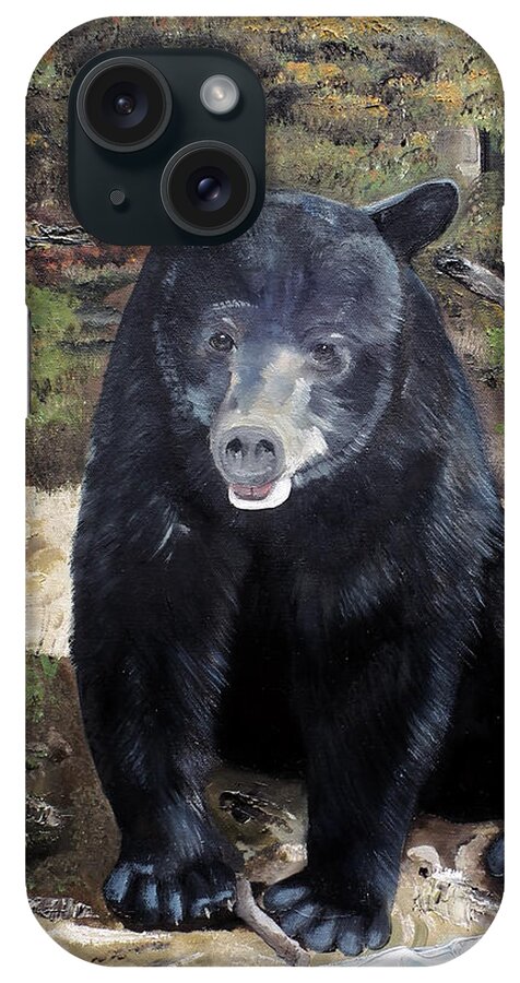 Black Bear iPhone Case featuring the painting Bear - Wildlife Art - Ursus americanus by Jan Dappen