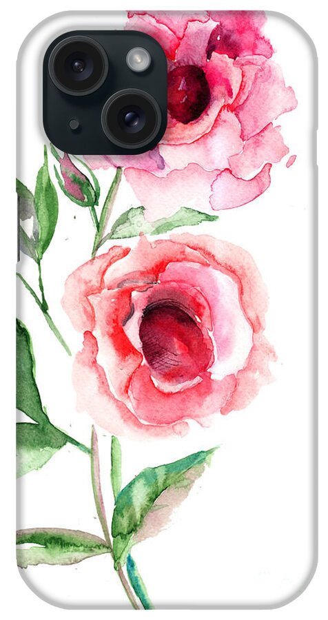 Abstract iPhone Case featuring the painting Beautiful Roses flowers by Regina Jershova
