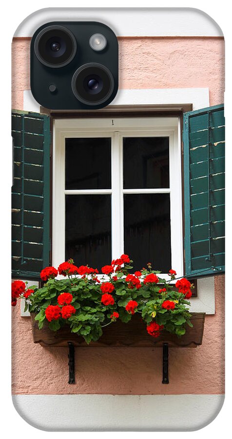 Austria iPhone Case featuring the photograph Beautiful window with flower box and shutters by Sue Leonard