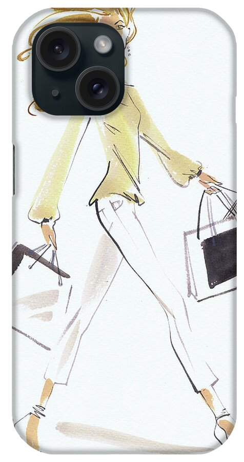 20-24 Years iPhone Case featuring the painting Beautiful Woman Striding With Shopping by Ikon Images
