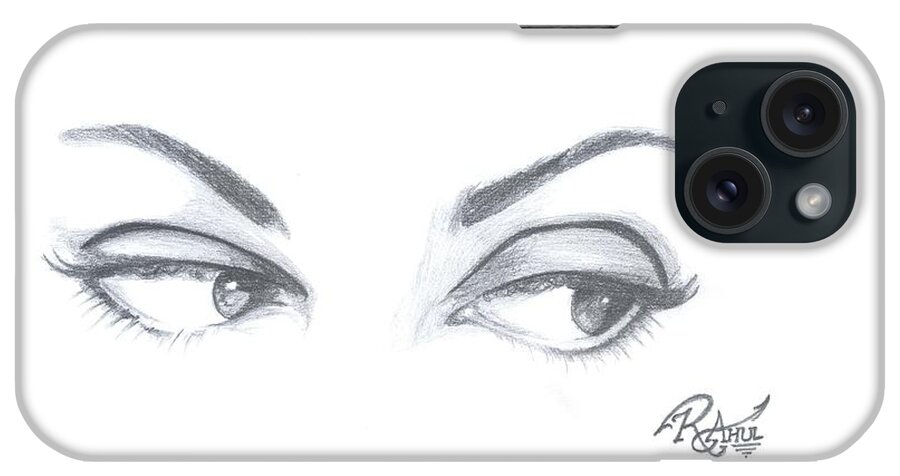 Hand Made Pencil Sketch iPhone Case featuring the painting Beautifull Eyes by Rahul Chaaran