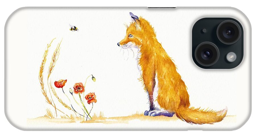 Fox iPhone Case featuring the painting Bee a Summer Fox by Debra Hall
