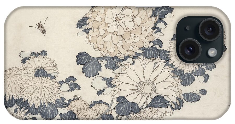Hokusai iPhone Case featuring the painting Bee And Chrysanthemums by Katsushika Hokusai