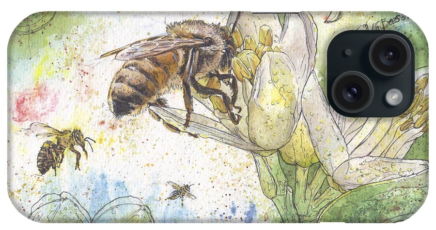 Bees iPhone Case featuring the painting Bees and Lemon Blossom by Petra Rau
