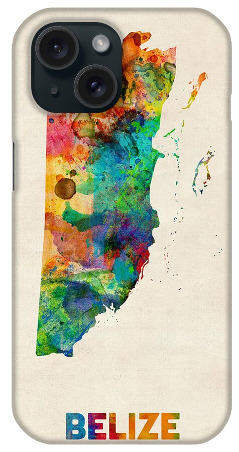 Map Art iPhone Case featuring the digital art Belize Watercolor Map by Michael Tompsett