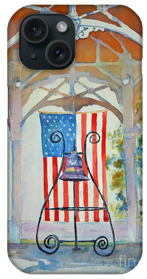 Bell iPhone Case featuring the painting Bell and Flag by Mary Haley-Rocks