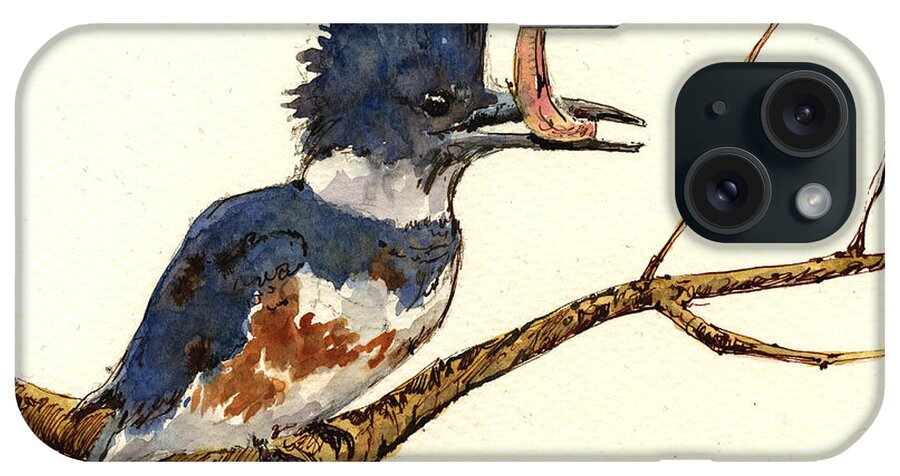Belted iPhone Case featuring the painting Belted Kingfisher bird by Juan Bosco