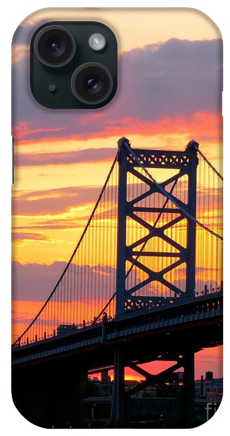 Philadelphia Pennsylvania iPhone Case featuring the photograph Ben Franklin Bridge at Sunset by Nancy Patterson