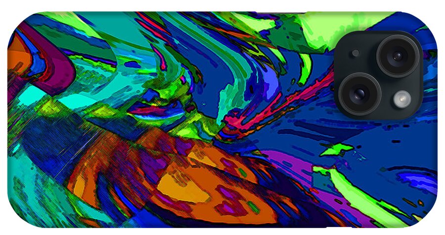 Bending A Note. Blue Green Abstract iPhone Case featuring the digital art Bending a note. by Phillip Mossbarger