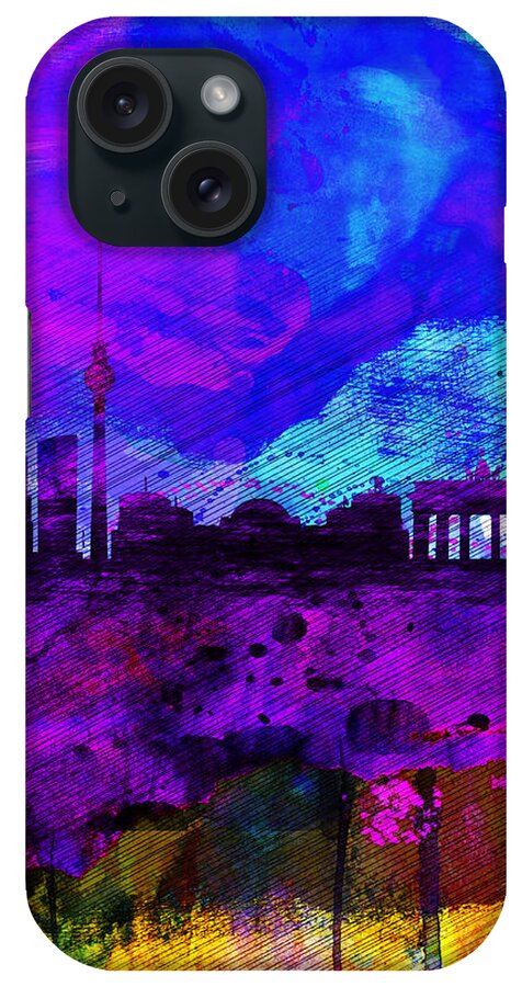 Berlin iPhone Case featuring the painting Berlin Watercolor Skyline by Naxart Studio