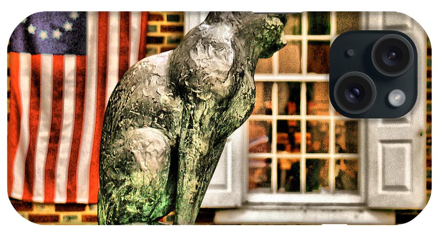 Betsy Ross House Kitty Cat Statue Monument Philadelphia iPhone Case featuring the photograph Betsy Ross Kitty by Alice Gipson