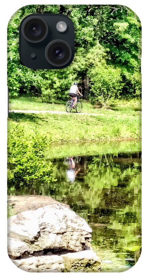 Bicycle iPhone Case featuring the photograph Bicycling by the Lake by Susan Savad