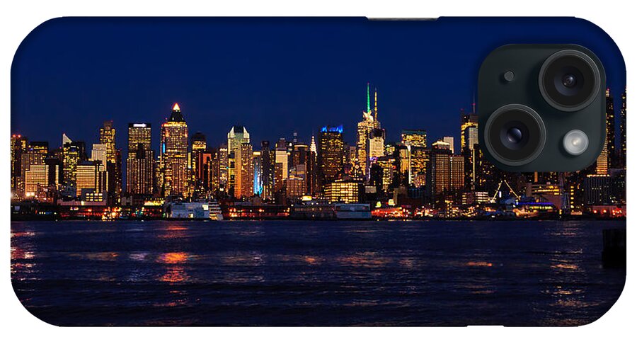 Best New York Skyline Photos iPhone Case featuring the photograph Big Apple Skyline from New Jersey by Mitchell R Grosky