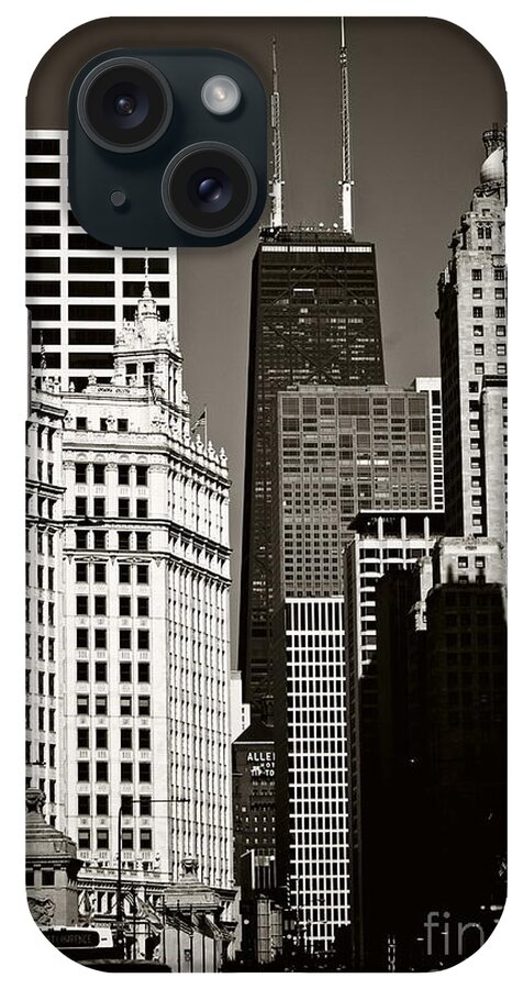 Usa iPhone Case featuring the photograph 'Big John' Chicago - Sepia by Frank J Casella