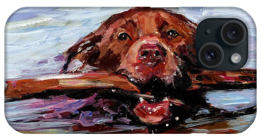 Chocolate Labrador Retriever iPhone Case featuring the painting Big Stick by Molly Poole