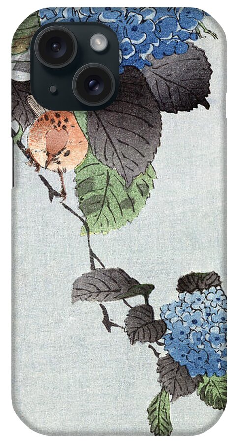 1890s iPhone Case featuring the painting Bird And Hydrangea by Granger