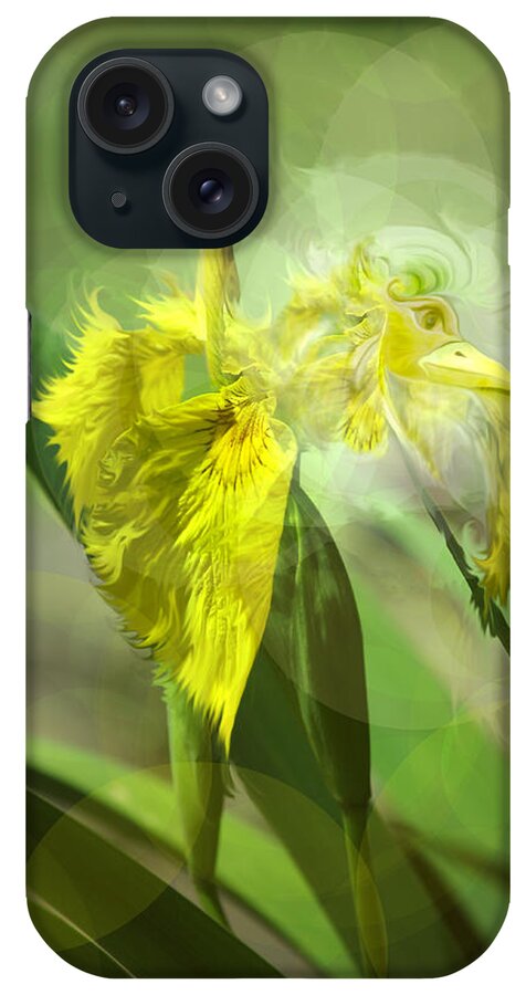 Yellow iPhone Case featuring the photograph Bird of Iris by Adria Trail