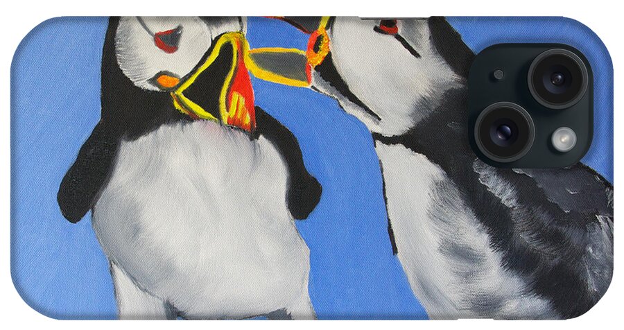 Atlantic Puffin iPhone Case featuring the painting A Mother's Love by Meryl Goudey
