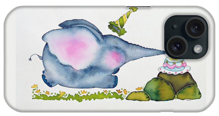 Birthday iPhone Case featuring the painting Birthday Elephant by Maylee Christie