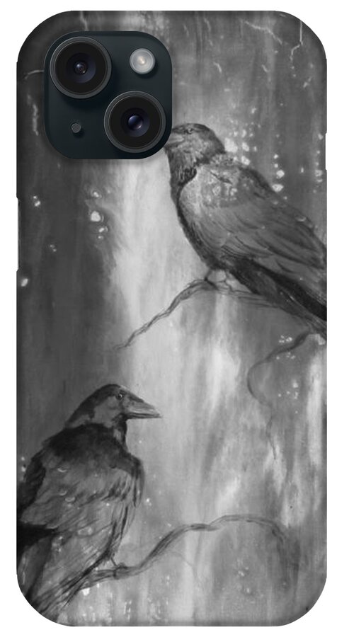 Ravens iPhone Case featuring the painting Black and White Ravens by Laurianna Taylor