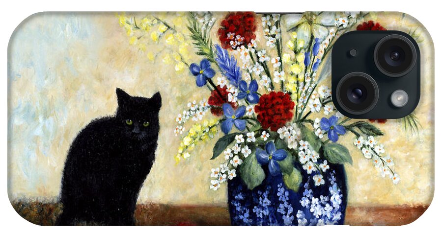 Black Cat iPhone Case featuring the painting Black Cat by Lynn Buettner