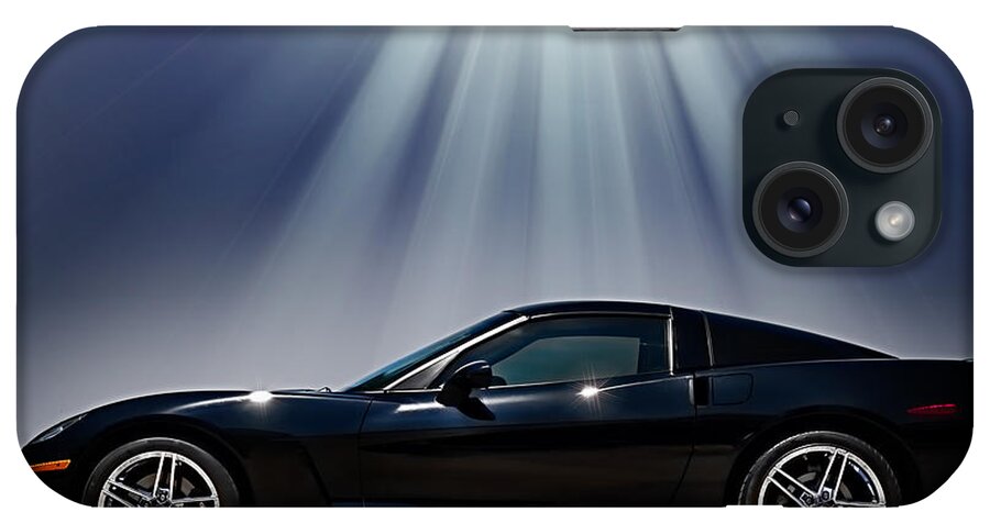 Black iPhone Case featuring the digital art Black Corvette by Douglas Pittman