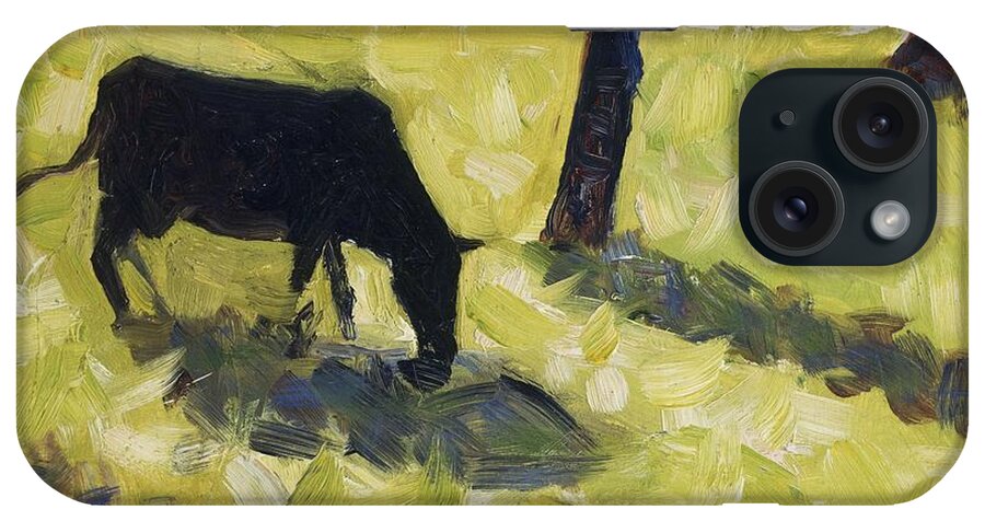 Black iPhone Case featuring the painting Black Cow In A Meadow, 1881 by Georges Pierre Seurat