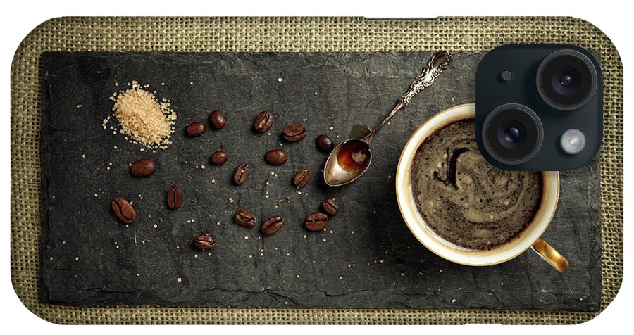 Breakfast iPhone Case featuring the photograph Black Espresso And Coffee Beans by Jorgegonzalez