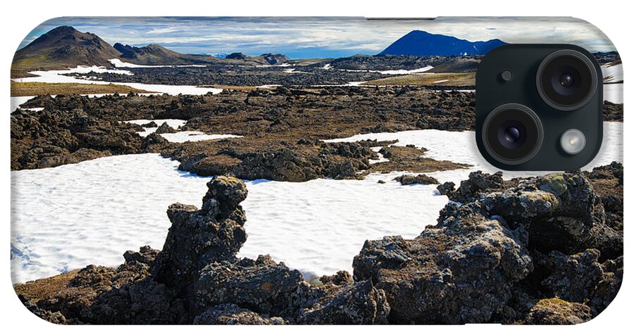 Iceland iPhone Case featuring the photograph Black lava field and snow Leirhnjukur Krafla Iceland by Matthias Hauser