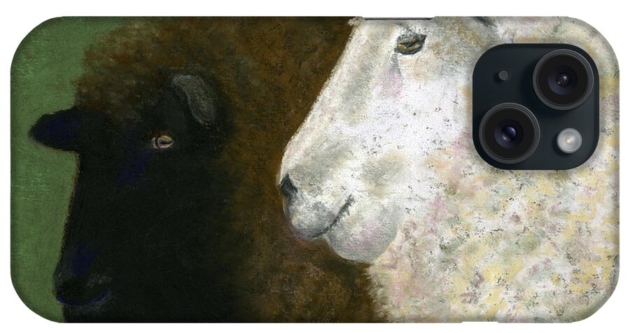 Sheep iPhone Case featuring the pastel Black Sheep White Sheep by Ginny Neece