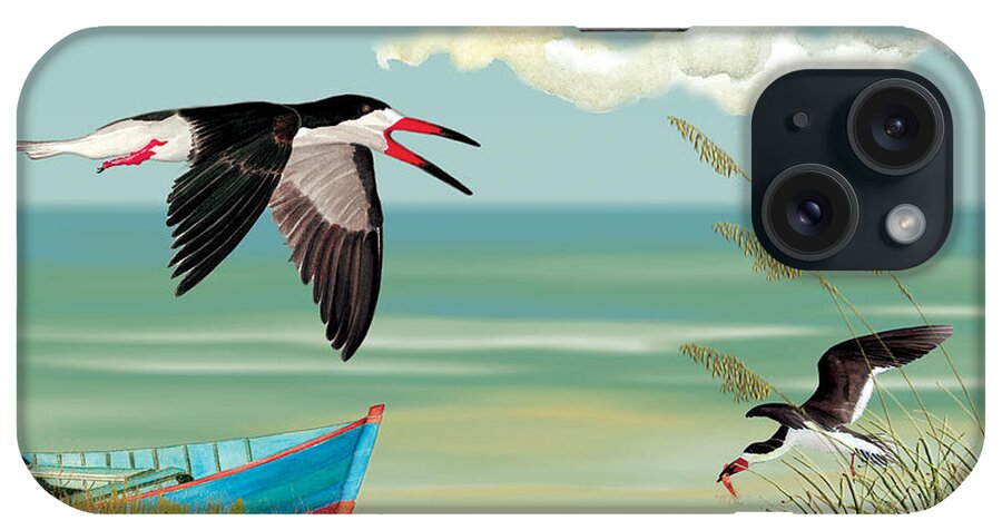 Black Skimmers iPhone Case featuring the painting Black Skimmers Fishing by Anne Beverley-Stamps