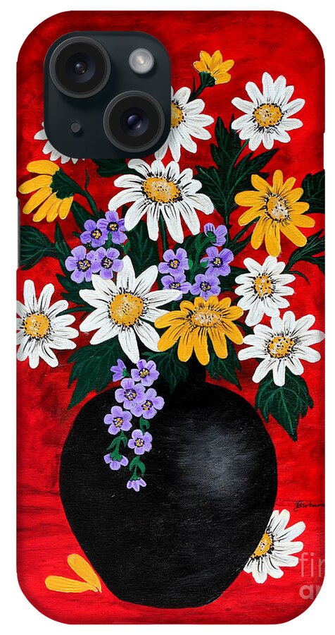 Barbara Griffin iPhone Case featuring the painting Black Vase with Daisies by Barbara A Griffin