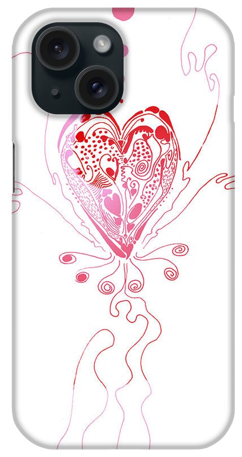 Valentine iPhone Case featuring the drawing Blossoming Love pink and red valentine by Regina Valluzzi