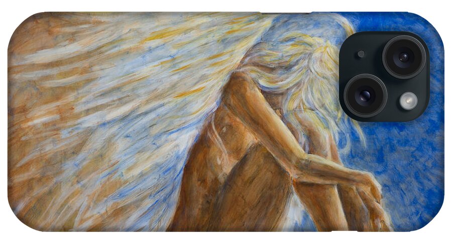 Angel iPhone Case featuring the painting Blu Angel by Nik Helbig