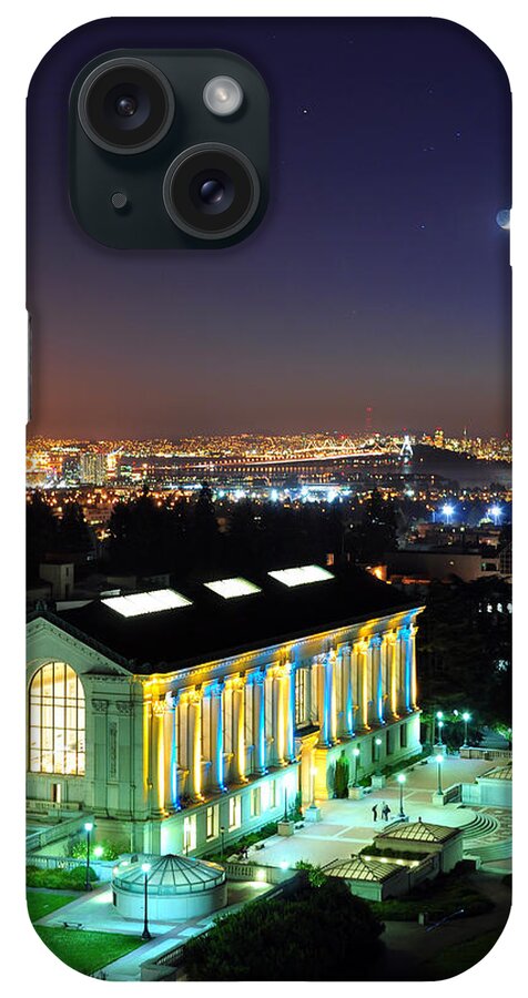 Bay Area iPhone Case featuring the photograph Blue and Gold Library and San Francisco by Joel Thai