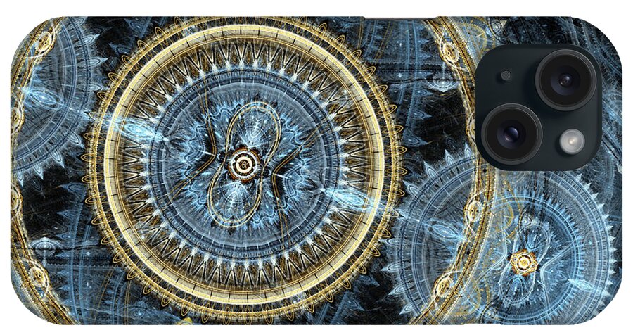 Abstract iPhone Case featuring the digital art Blue and gold mechanical abstract by Martin Capek