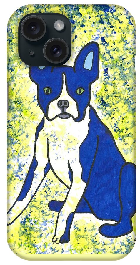 Bulldog iPhone Case featuring the painting Blue Bulldog by Susie Weber