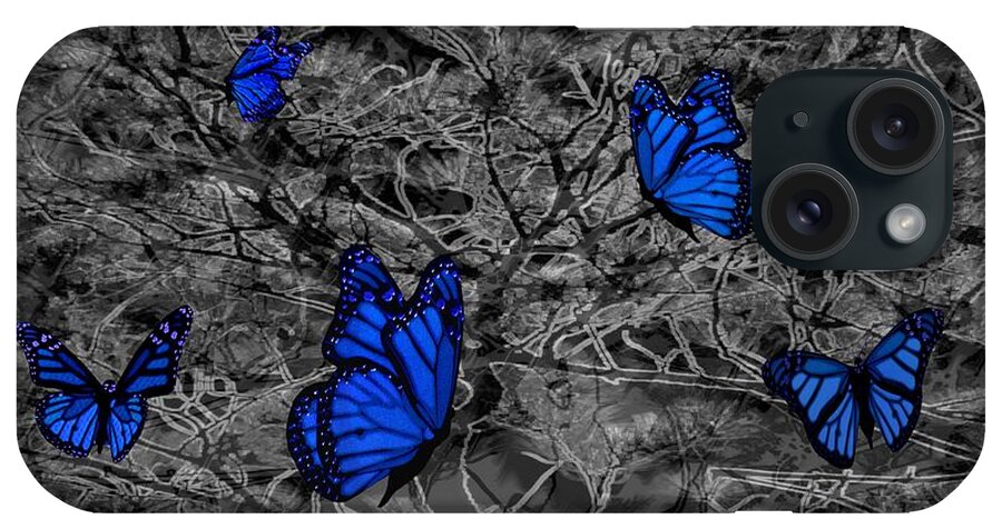 Blue Butterflies iPhone Case featuring the mixed media Blue Butterflies 2 by Barbara St Jean