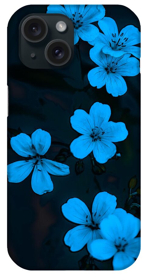Blue iPhone Case featuring the photograph Blue Geranium on Black by James Canning