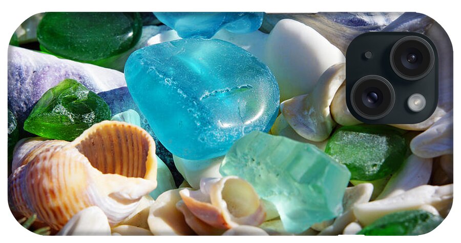 Decorative iPhone Case featuring the photograph Blue Green SEAGLASS Shells Coastal Beach by Patti Baslee