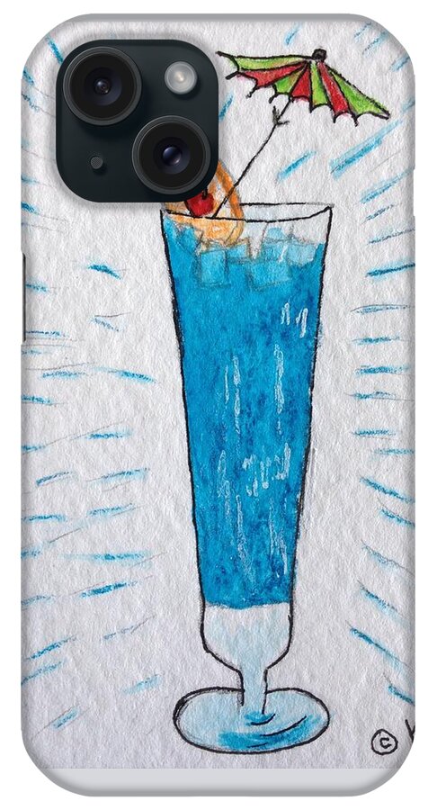 Blue Hawaiian Cocktail iPhone Case featuring the painting Blue Hawaiian Cocktail by Kathy Marrs Chandler