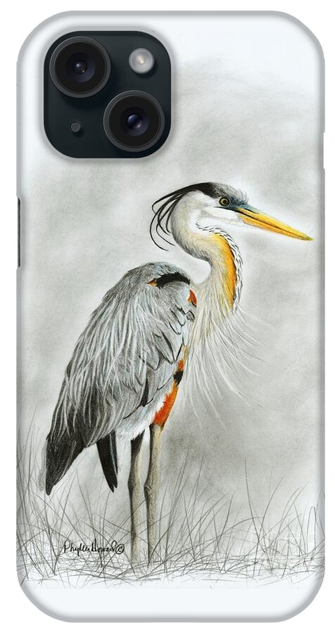 Heron iPhone Case featuring the drawing Blue Heron 3 by Phyllis Howard